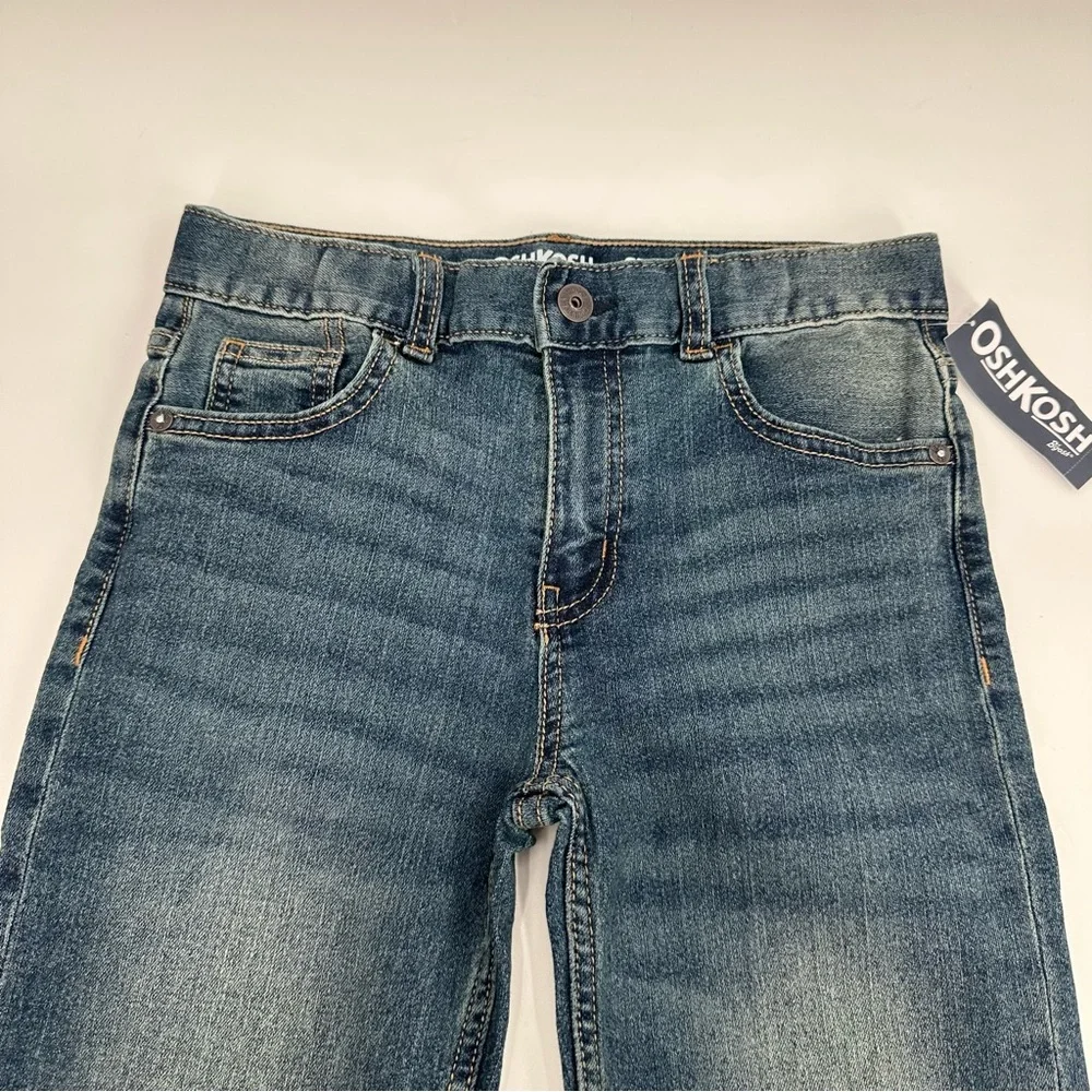 Oshkosh B'gosh Jeans Boys 7H Straight Husky Fit Blue Denim Adjust Waist NEW